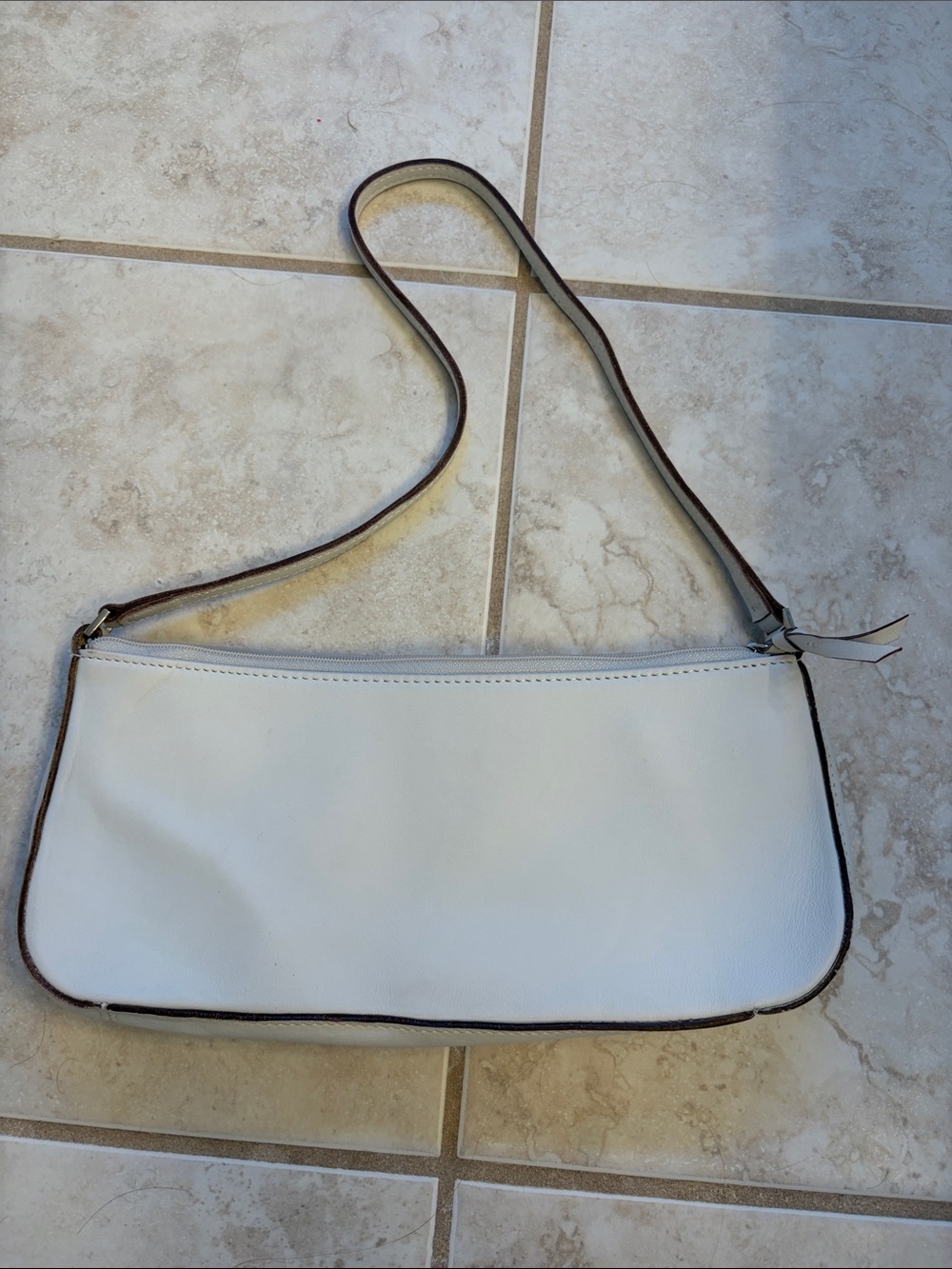 Nine West White Shoulder Bag with Brown Trim and Strap